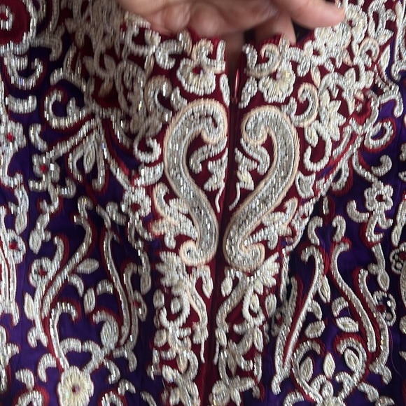 Purple & Red Indian/Pakistani Wedding dress with Swarovski Stone Work and train. - Picture 11 of 16